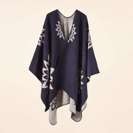 Damen Oversize‑Umhang im Wendefinish mit floraler Intarsienstickerei Shop Nory