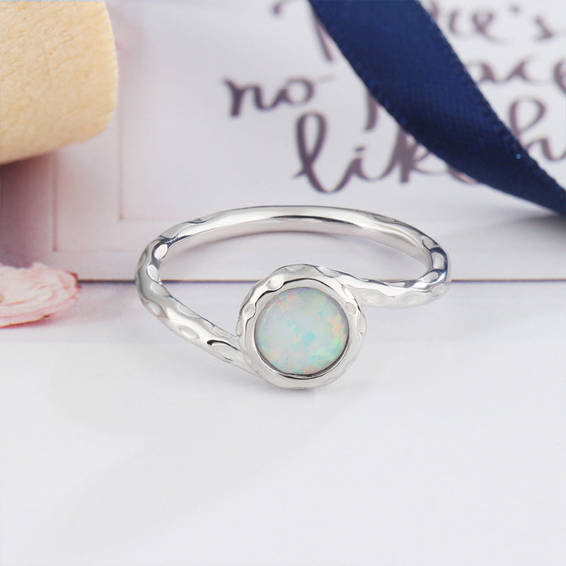 Damen Offener Ring mit modernem Wellenmuster und opalisiertem Stein Shop Nory