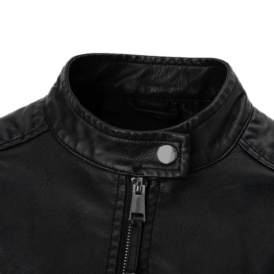 Damen Slim-Fit Biker-Lederjacke mit Stehkragen Shop Nory