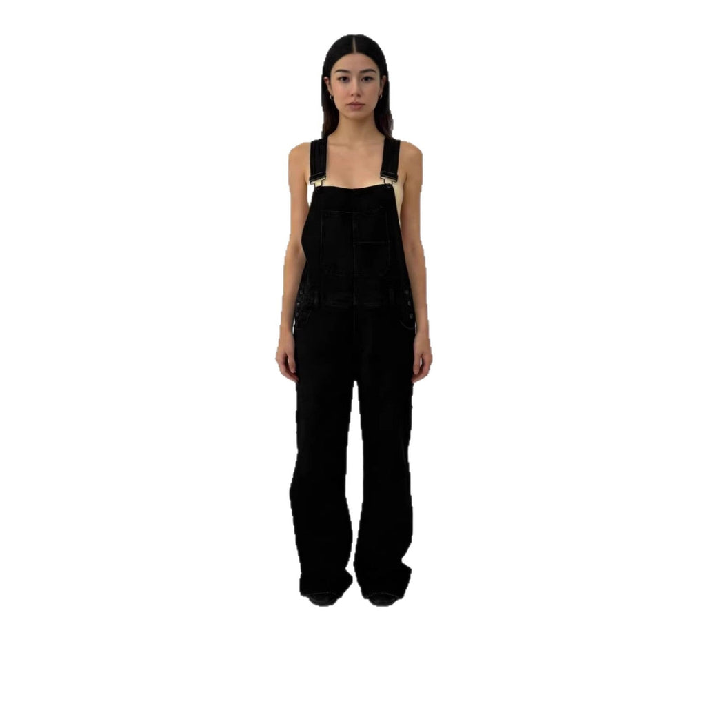 Damen Jeans Latzhose mit weitem Bein und tiefem Rückenausschnitt