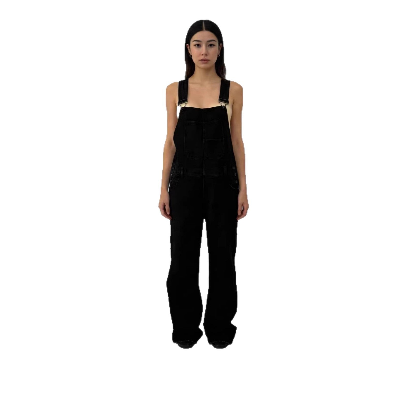 Damen Jeans Latzhose mit weitem Bein und tiefem Rückenausschnitt