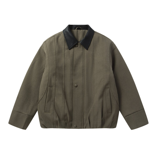 Herren Kurzboxy-Workwear-Blouson mit Lederkragen und vertikaler Steppung Shop Nory