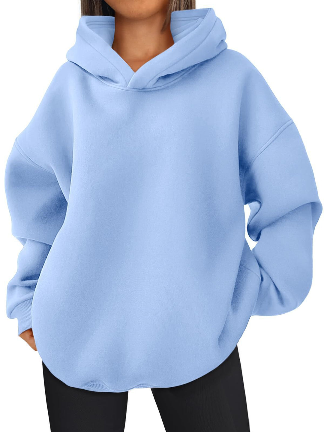 Damen nan kastiger Kapuzenpullover mit doppellagiger Kapuze, überschnittener Schulter und längerem Rückenteil Shop Nory