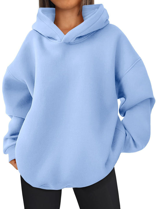 Damen nan kastiger Kapuzenpullover mit doppellagiger Kapuze, überschnittener Schulter und längerem Rückenteil Shop Nory