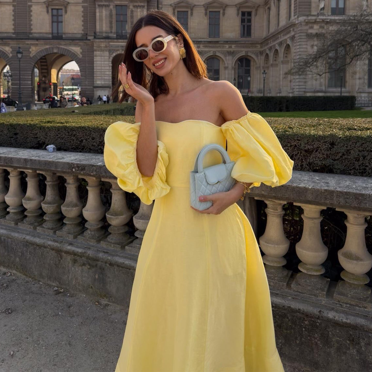 Damen Off-Shoulder Maxikleid mit voluminösen Ärmeln und elegantem Schnitt Shopnory