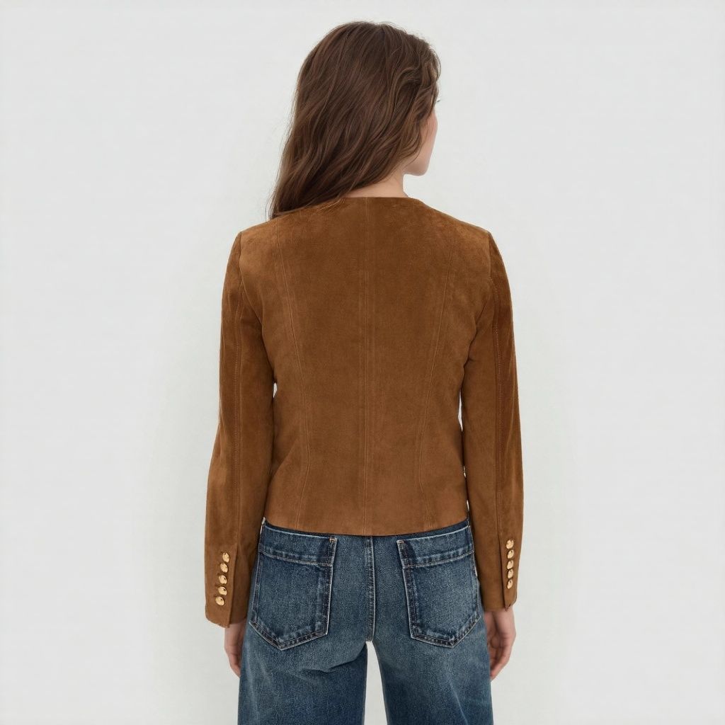 Damen Taillierte Wildlederoptik‑Jacke mit Stehkragen und Zierknopfleiste Shop Nory
