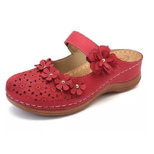 Damen Clogs mit blumigen Applikationen und verstellbarem Riemen