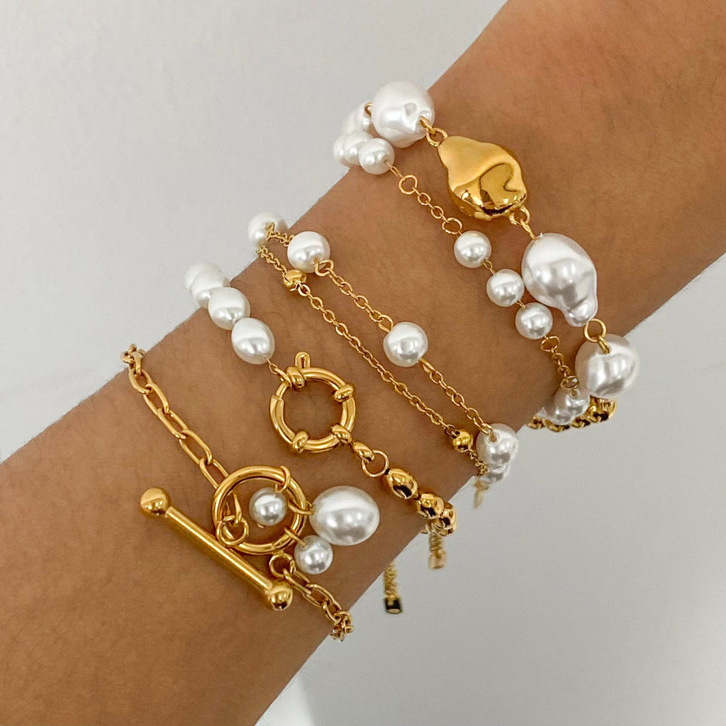 Damen Armkette mit luxuriösen Perlen- und Edelstahlakzenten Shop Nory