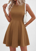 Damen A-linien Kleid mit Rundhalsausschnitt und schwingendem Rock