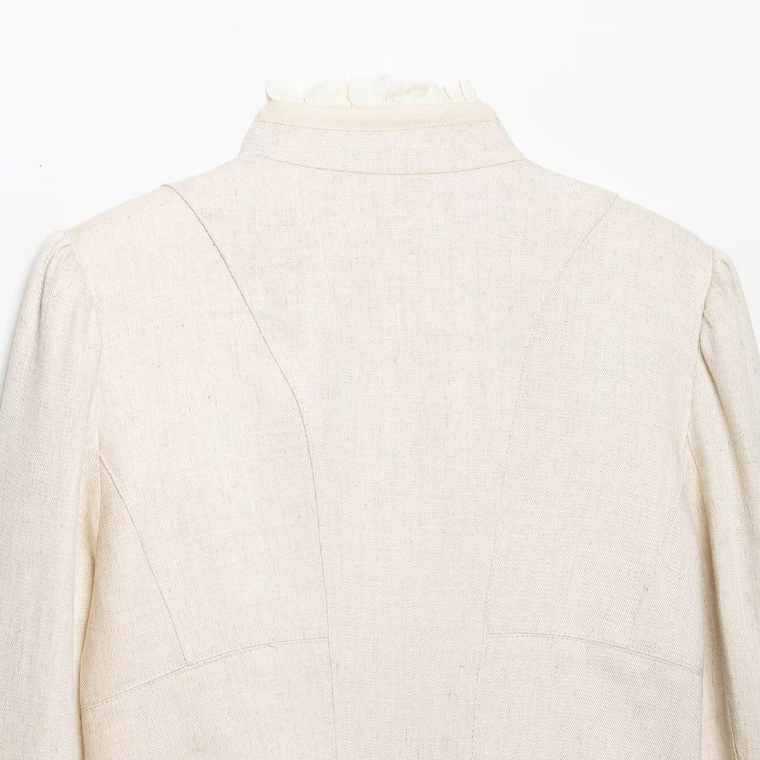 Damen Cropped Jacke mit Stehkragen, Biesenärmeln und Rüschenblende Shop Nory
