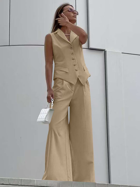 Damen Ärmelloses Tailoring-Zweiteiler mit taillierter Weste und weiter Marlenehose Shop Nory