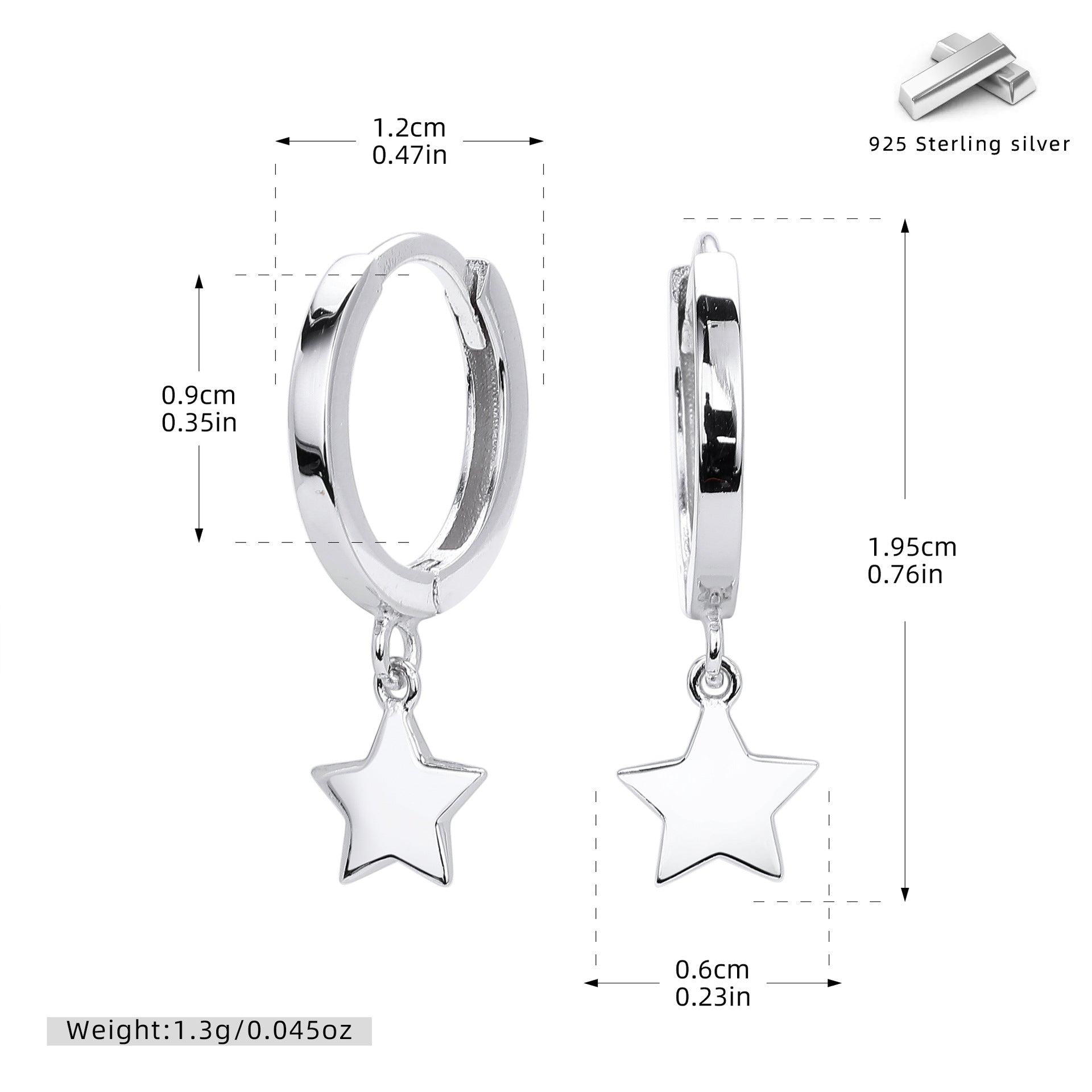 Damen Ohrhänger mit starförmigem Anhänger aus hochwertigem 925 Sterling Silber Shop Nory