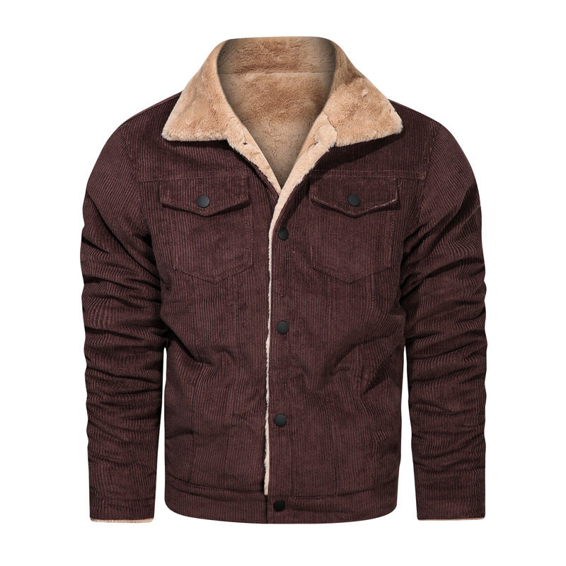 Herren Kord-Truckerjacke mit Teddyfutter und Druckknopfverschluss Shop Nory