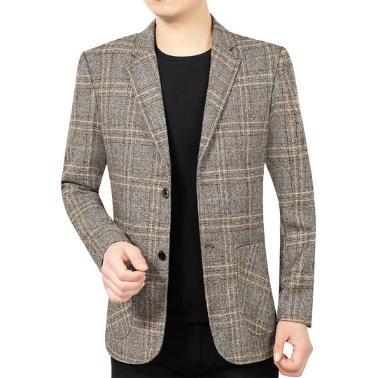 Herren Kariertes Slim-Fit Sakko mit strukturiertem Wollmix und aufgesetzten Taschen Shop Nory
