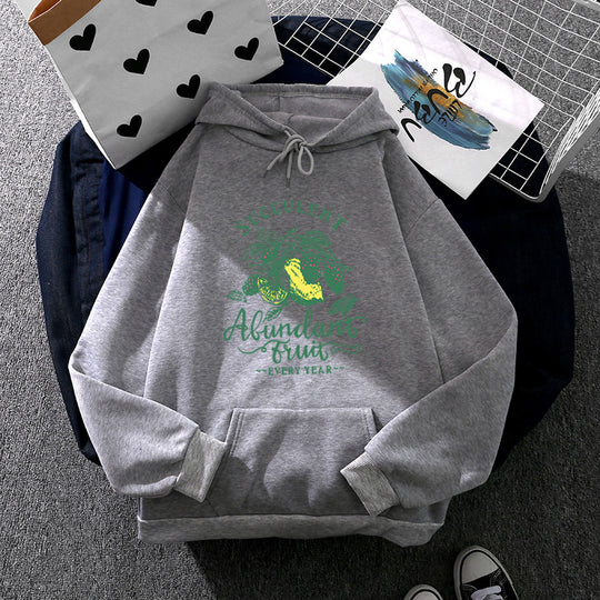 Damen nan Kapuzenpullover im Relaxed-Fit mit botanischer Frucht-Illustration und Kängurutasche Shop Nory