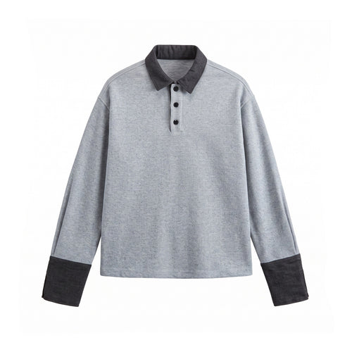 Unisex Boxy‑Polo‑Sweatshirt mit Kontrastkragen und verlängerten Ärmelbündchen Shop Nory