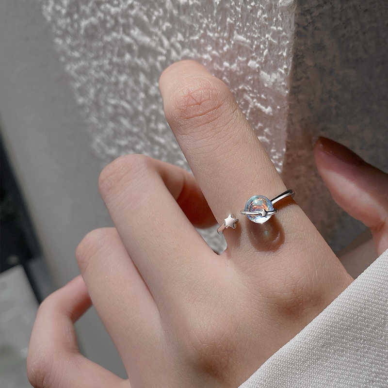 Damen Offener Ring mit schimmerndem Kristall und Sternenakzent Shop Nory