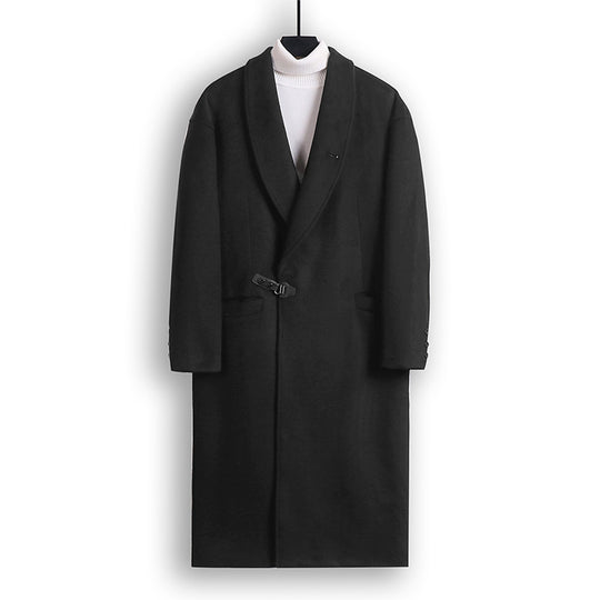 Herren Bodenlanger Wollmix-Mantel mit weitem Schalkragen und dekorativem Knebelverschluss Shop Nory