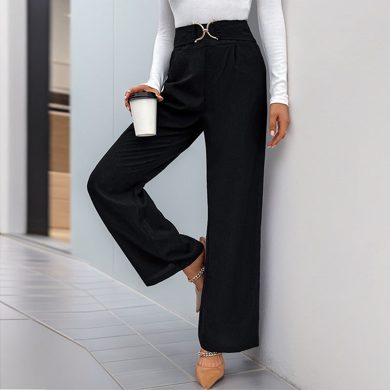 Damen Hochtaillierte Palazzo-Hose mit weitem Bein und dekorativem Schmuckgürtel Shop Nory