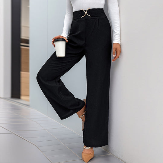 Damen Hochtaillierte Palazzo-Hose mit weitem Bein und dekorativem Schmuckgürtel Shop Nory