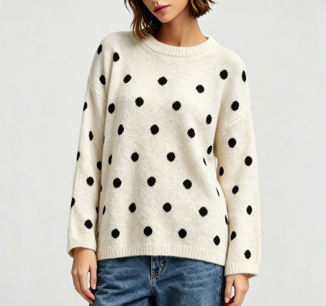 Damen Oversize Strickpullover mit dezentem Punktemuster und Rundhalsausschnitt Shop Nory