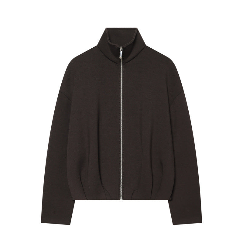 Damen Boxy Cropped Stehkragen‑Strickjacke mit durchgehendem Reißverschluss und überschnittener Schulter Shop Nory