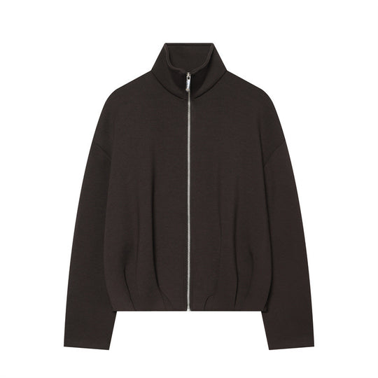 Damen Boxy Cropped Stehkragen‑Strickjacke mit durchgehendem Reißverschluss und überschnittener Schulter Shop Nory