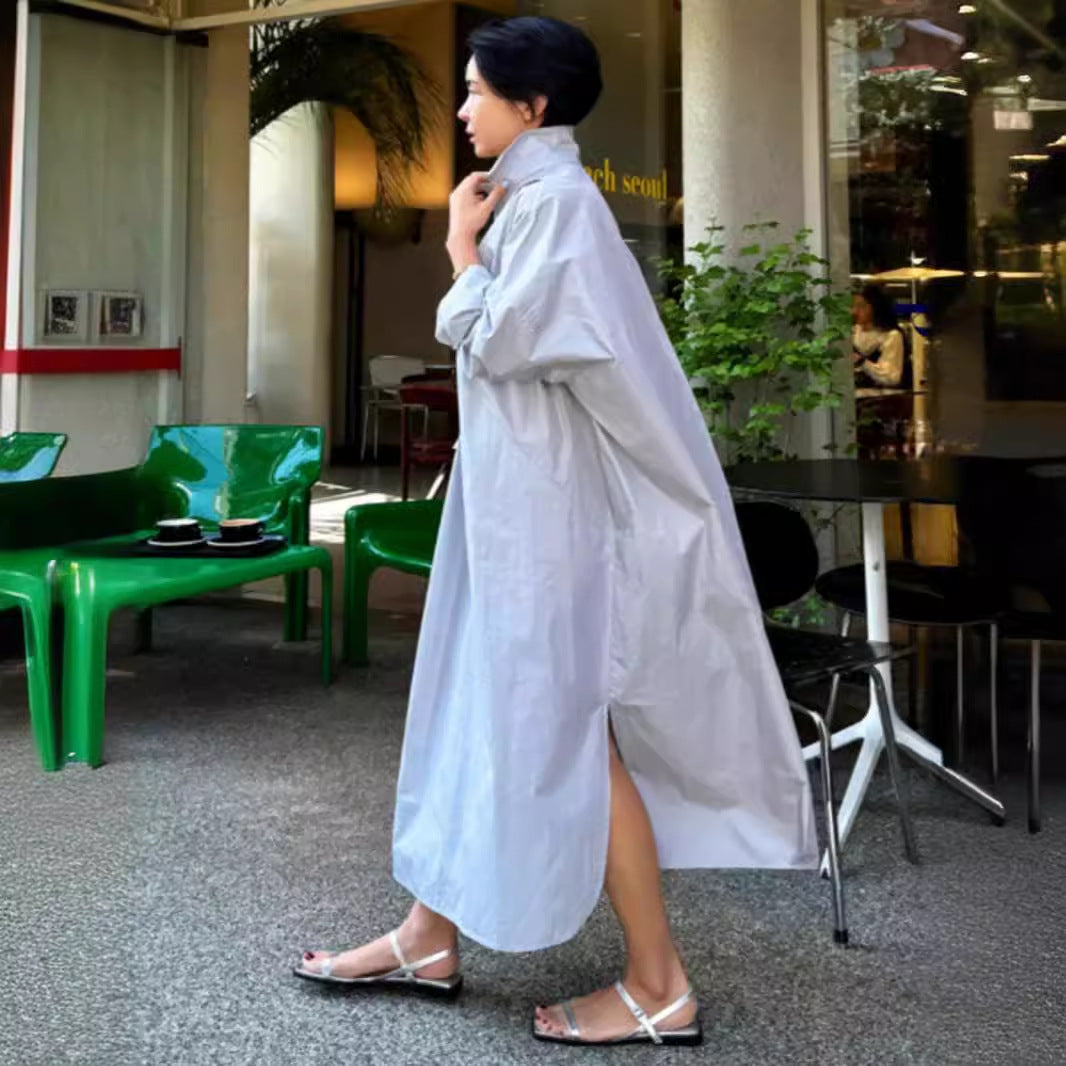 Damen Fließendes Oversize‑Hemdkleid mit Kentkragen, Kimonoärmeln und Seitenschlitzen Shop Nory