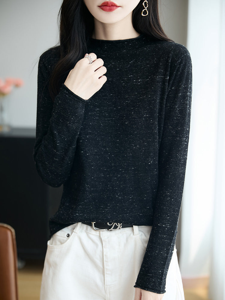 Damen Minimalistischer Nep-Strick-Longsleeve mit kurzem Stehkragen Shop Nory