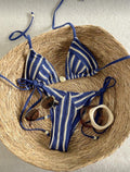Damen Handgehäkelter Bikini mit maritimem Streifenmuster