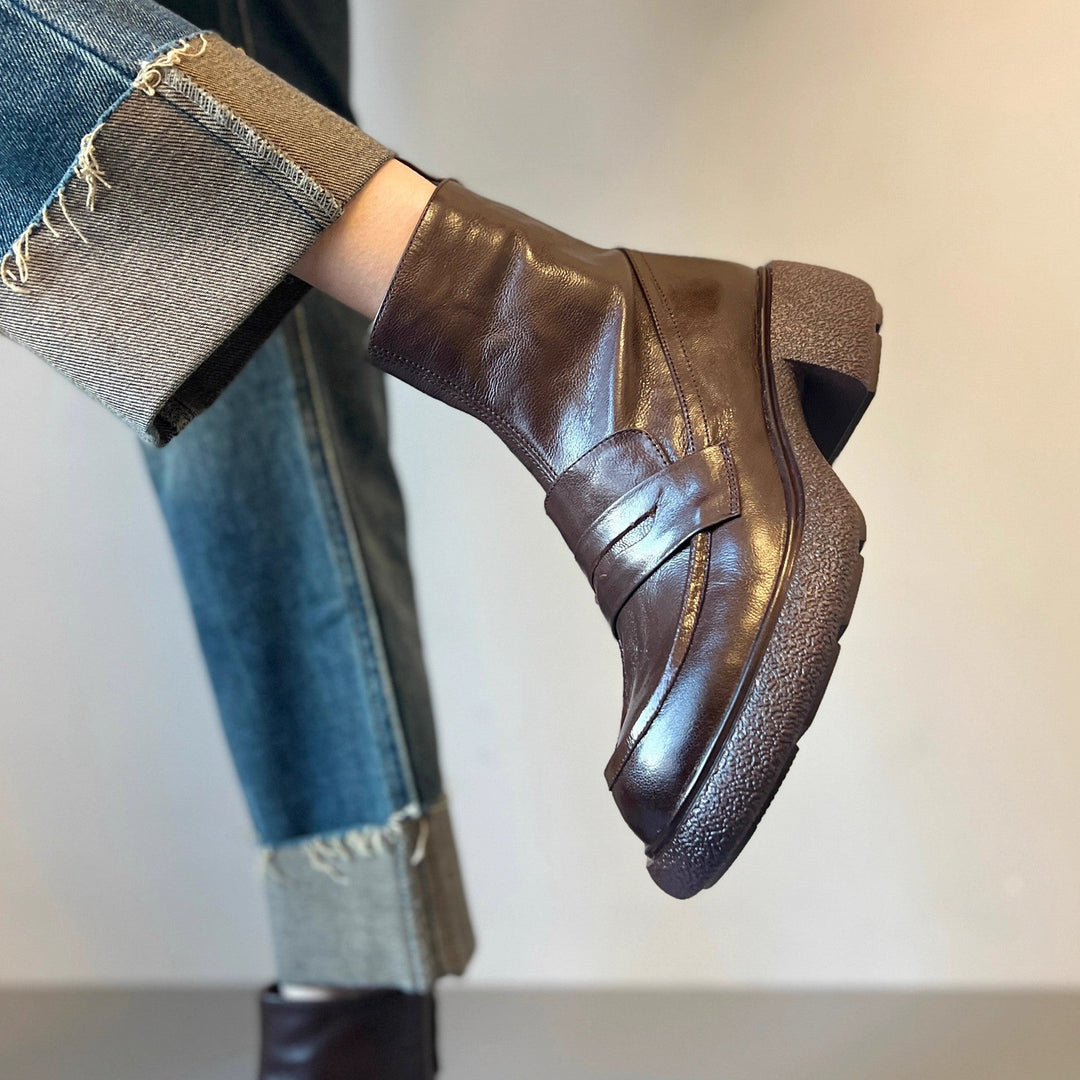 Damen Chunky Ankle Boots mit elegantem Absatz und klassischem Loafer-Design Shopnory