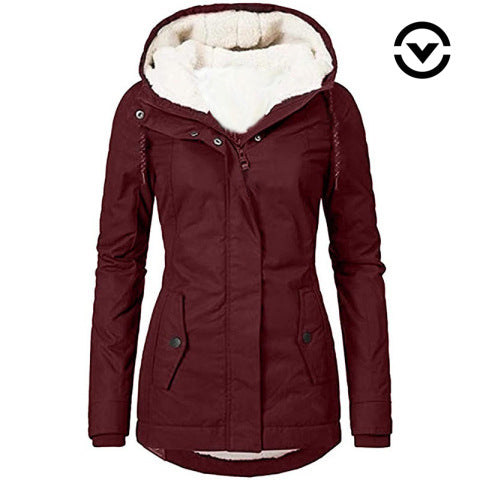 Damen Wasserabweisender Parka mit Teddyfutter, Kapuze und Taillierter Passform Shop Nory