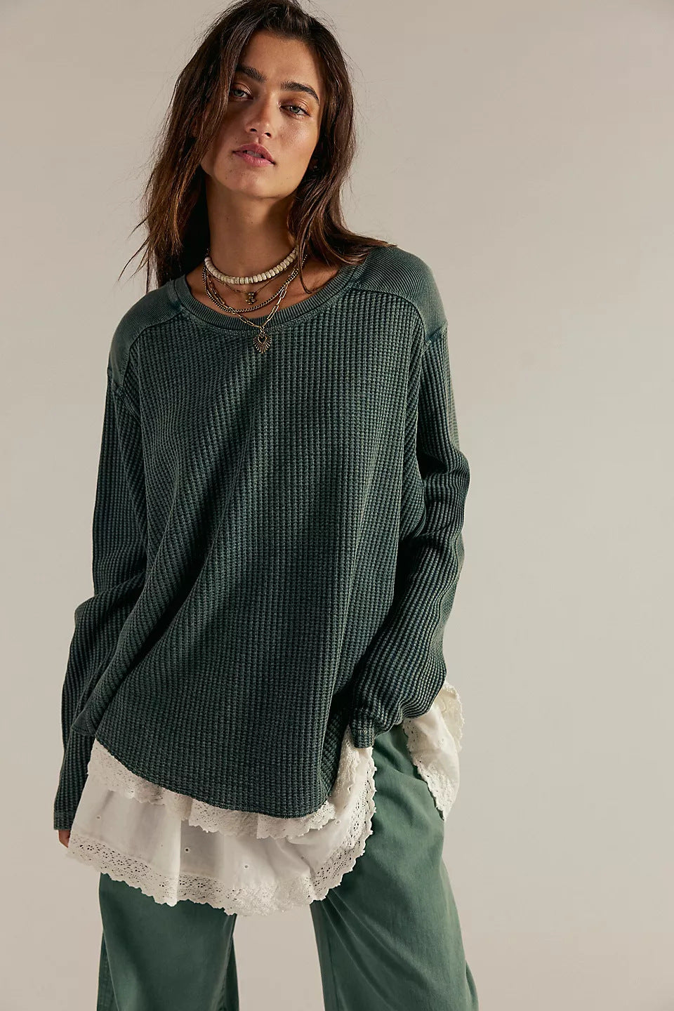 Damen Oversized Waffelstrick-Pullover mit weitem Schnitt und tiefem Raglan Shop Nory