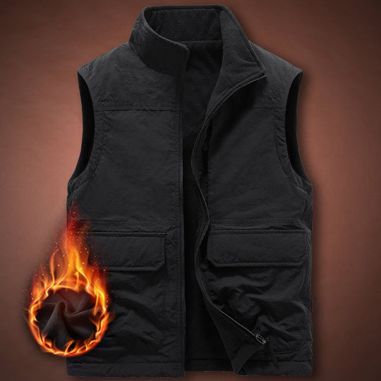 Herren Thermische Fleeceweste mit winddichter Nylonaußenschicht, hohem Stehkragen und Multifunktionstaschen Shop Nory