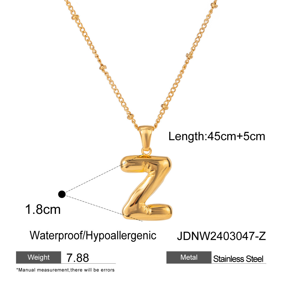 Damen Halskette mit persönlichem Z-Anhänger aus hochwertigem Edelstahl Shop Nory