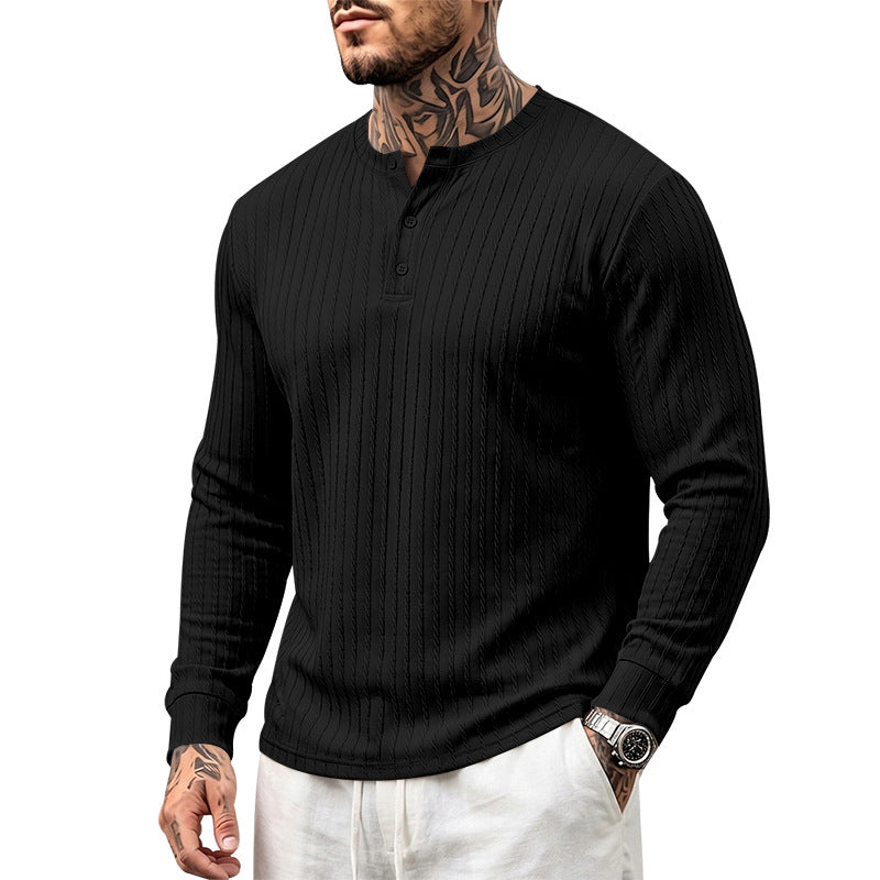 Herren Texturiertes Langarm-Henleyshirt mit Stehkragen und Zopfmuster Shop Nory