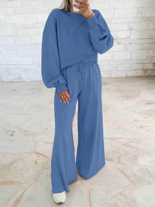 Damen Kurzpullover- und Palazzohose Lounge-Set mit Ballonärmeln Shop Nory