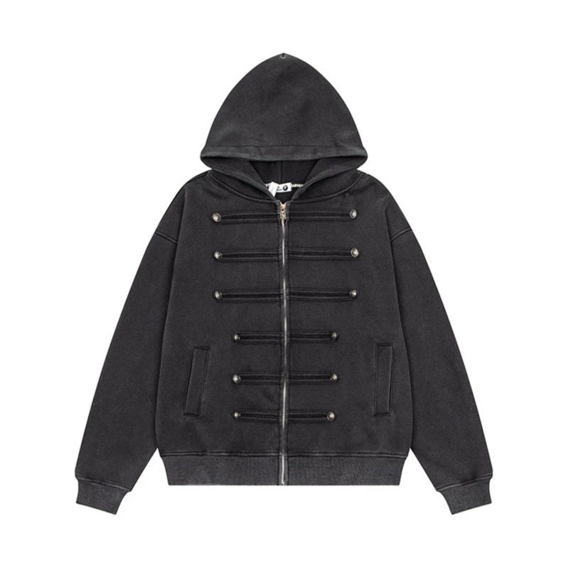 Damen Kapuzen-Sweatjacke mit dekorischer Doppelknopfleiste und Reißverschluss Shop Nory