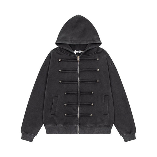 Damen Kapuzen-Sweatjacke mit dekorischer Doppelknopfleiste und Reißverschluss Shop Nory