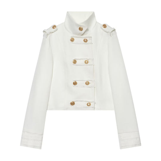 Damen Cropped Uniformjacke im Militärstil mit Stehkragen und Zierknopfleiste Shop Nory