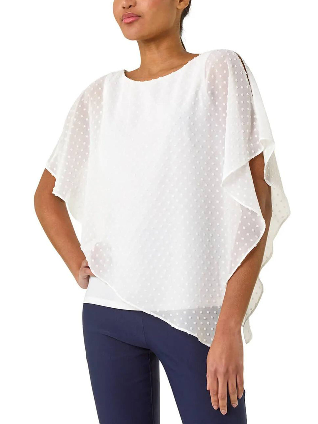 Damen leichtes Chiffon-Überwurfshirt mit Pünktchen und Fledermausärmeln Shop Nory