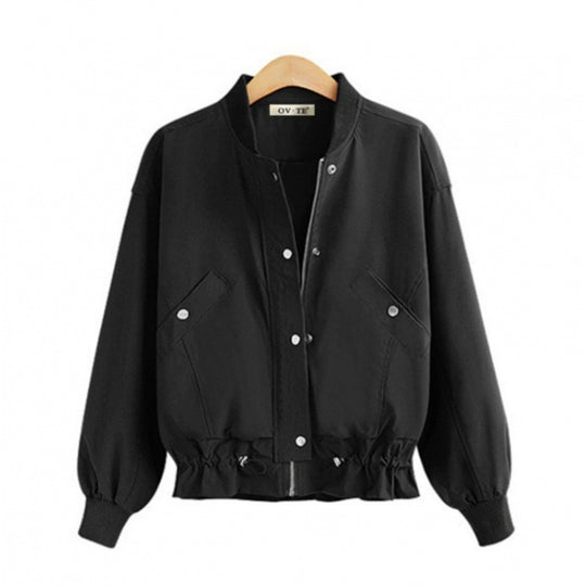 Damen Oversize Bomberjacke mit Tunnelzugbund, Druckknopfleiste und aufgesetzten Taschen Shop Nory