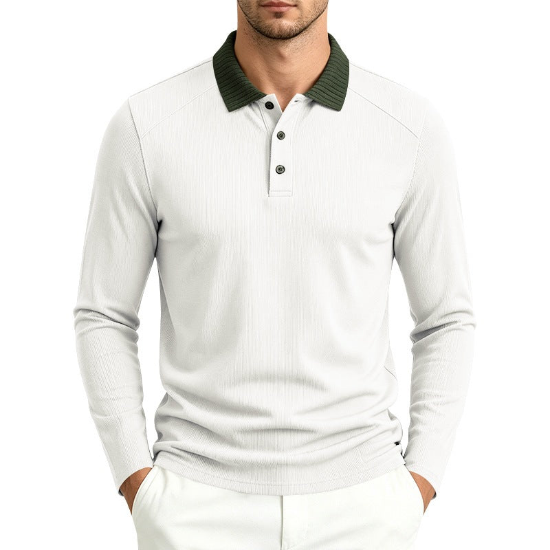 Herren Langarm-Polo aus feinem Rippstrick mit Kontrastkragen und Knopfleiste Shop Nory