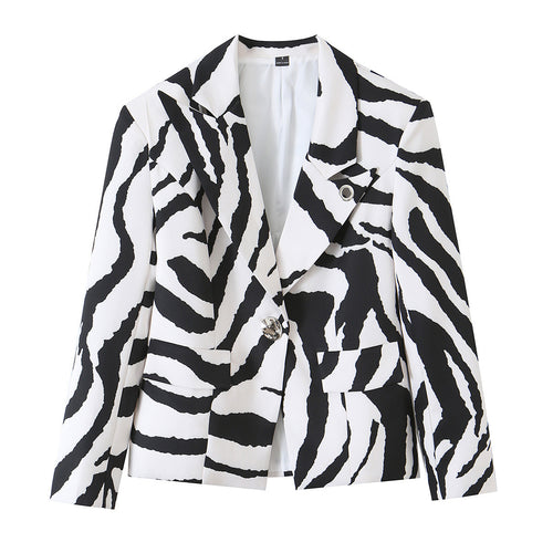 Damen Statement-Zebra-Blazer mit Reverskragen und taillierter Silhouette Shop Nory