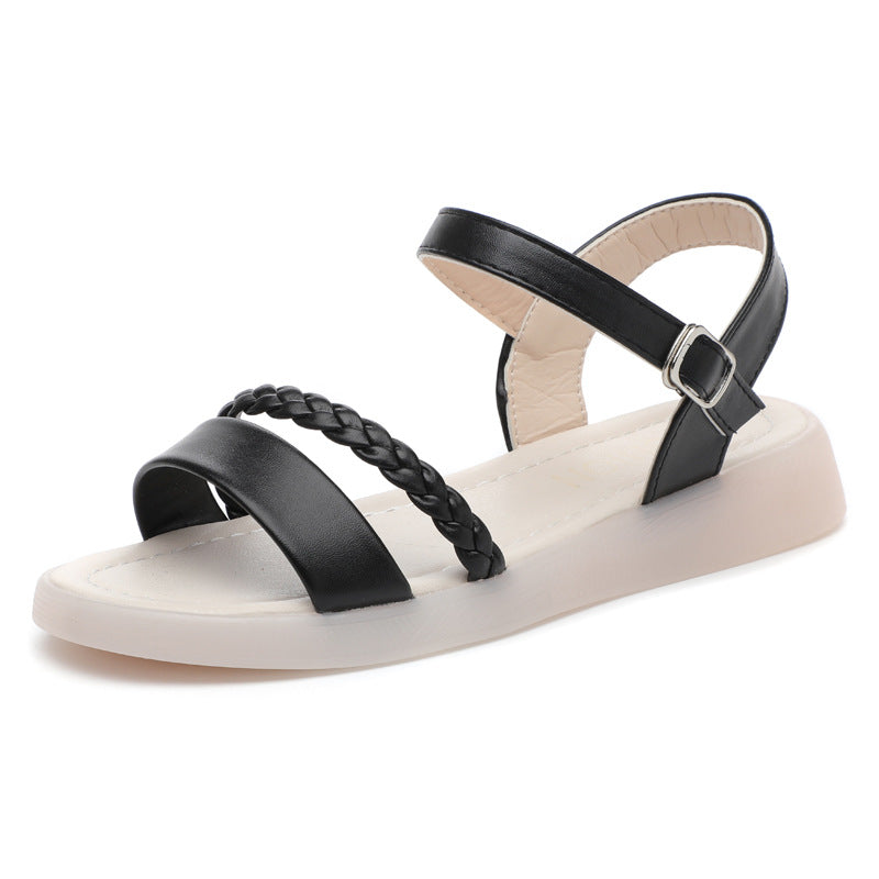 Damen Flache Sandalen mit geflochtenem Riemen und verstellbarem Fesselriemen