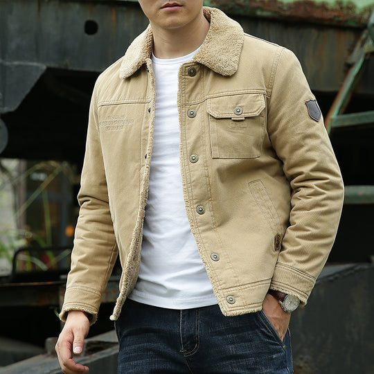 Herren Robust-Canvas-Fieldjacke mit Teddyfutter, Stehkragen und Utility-Taschen Shop Nory