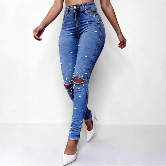 Damen Perlenverzierte High‑Waist Skinny‑Jeans mit Sculpting‑Passform Shop Nory