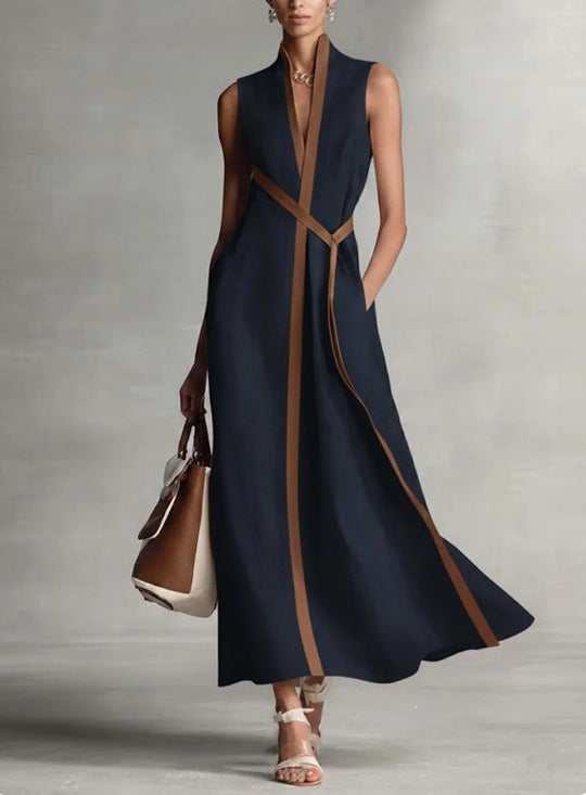 Damen elegantes Maxikleid mit Taillenschnitt und schmalem Gürtel Shopnory