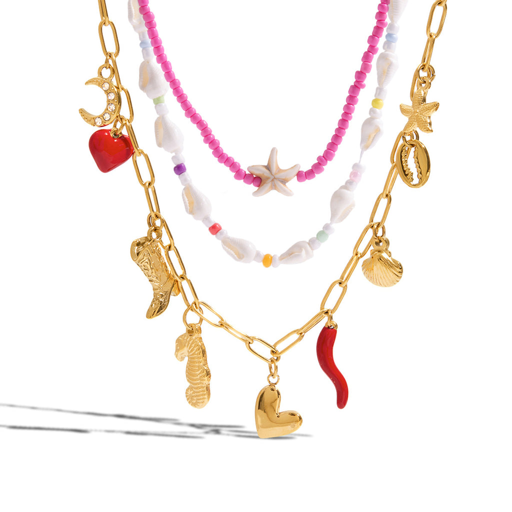 Damen Kette mit buntem Perlenmuster und Seestern-Anhänger Shop Nory