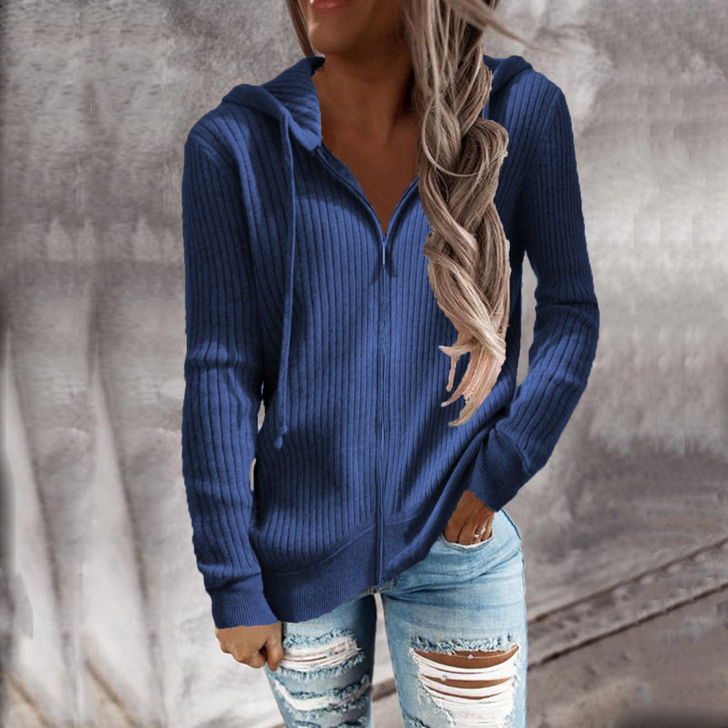 Damen Kapuzenjacke im modernen Rippenstrickdesign mit Taschen